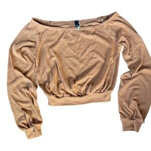 Windsor Off The Shoulder Long Sleeve Ruched Crop Top Camel